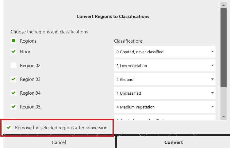 remove regions after conversion checkbox
