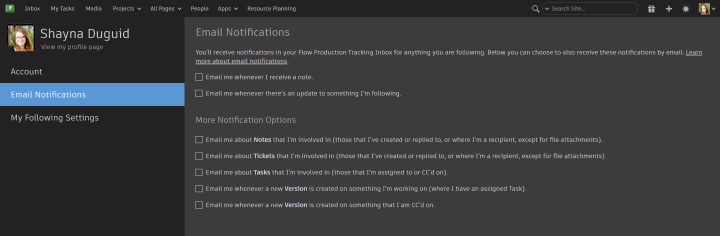 Account Settings > Email Notifications