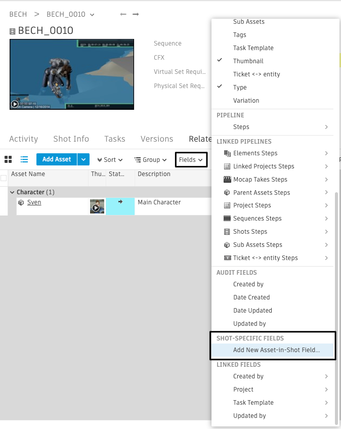 add new shot-specific field