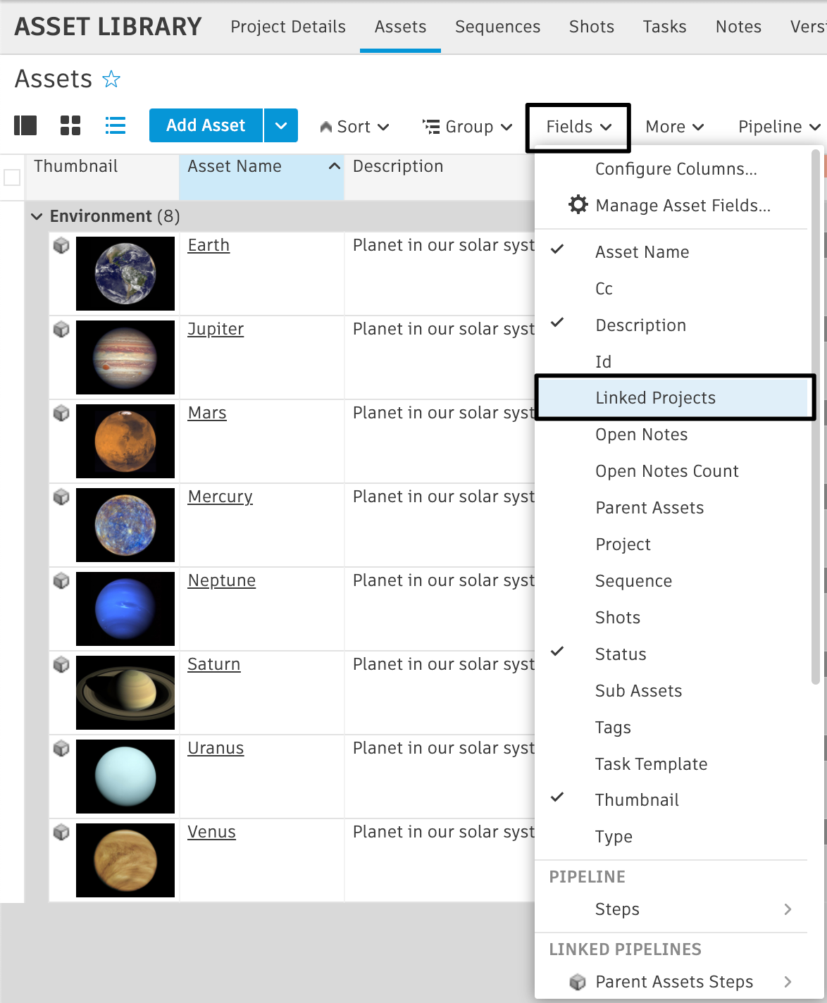 Cross-Project Asset Linking