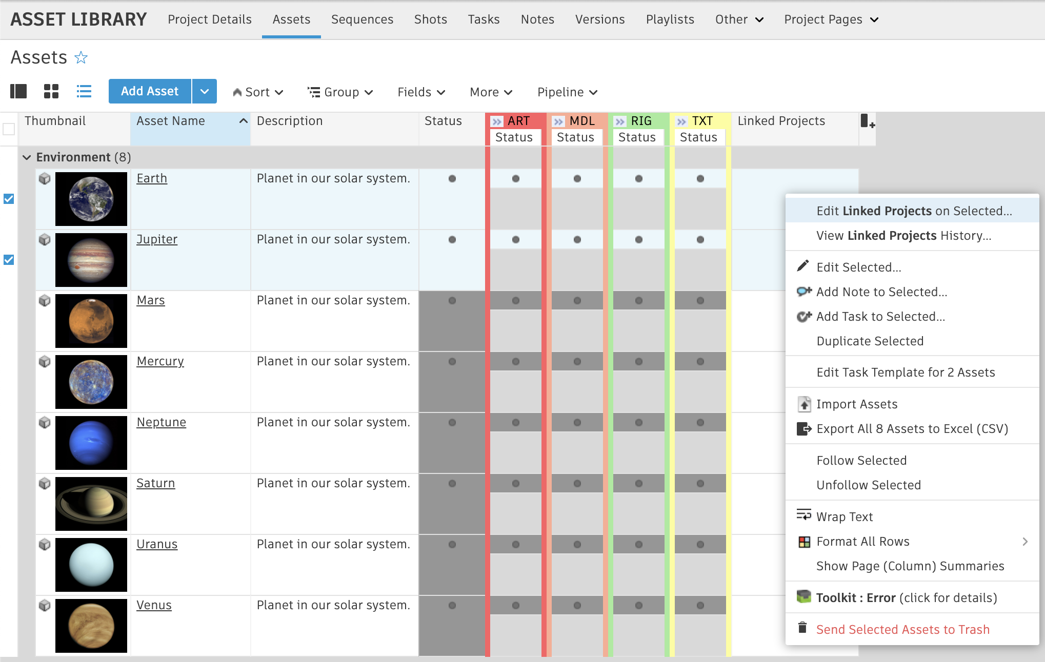 Cross-Project Asset Linking