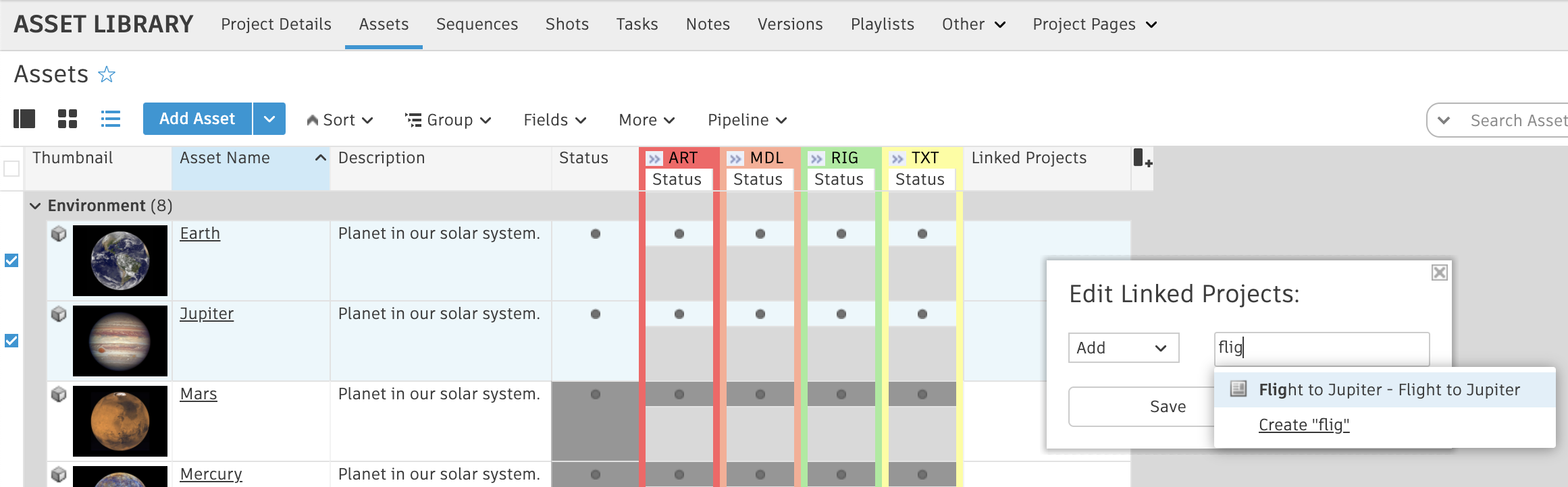 Cross-Project Asset Linking