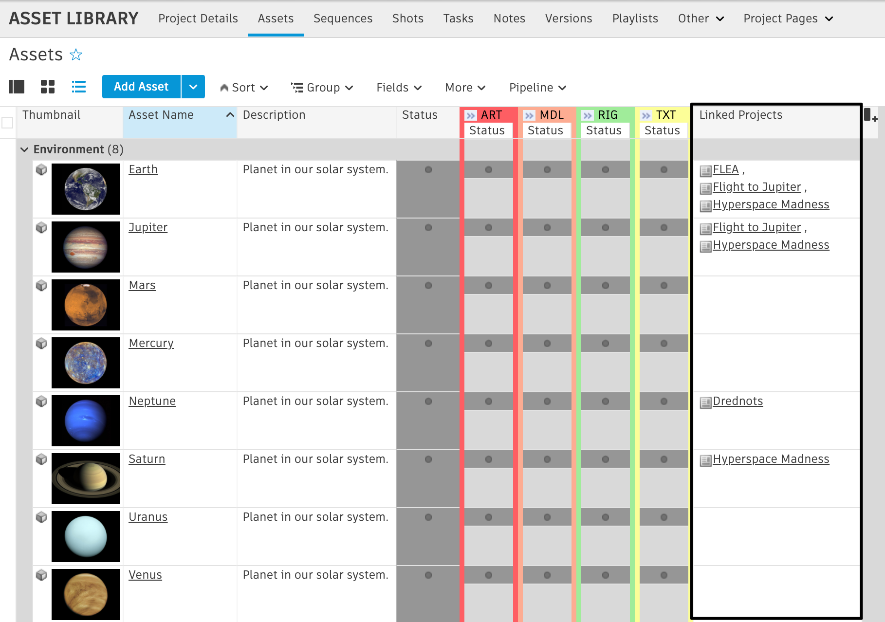 Cross-Project Asset Linking