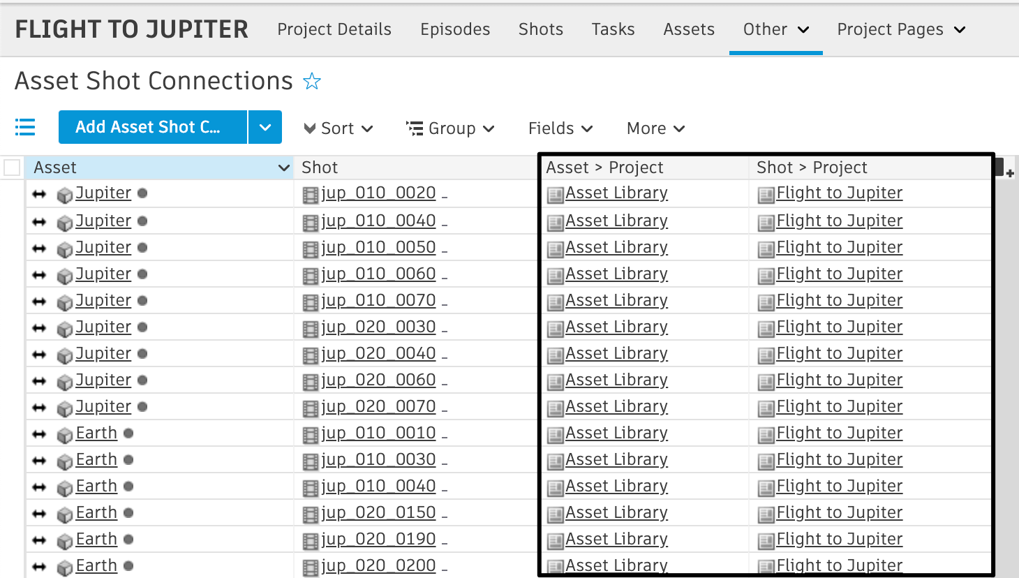 Cross-Project Asset Linking