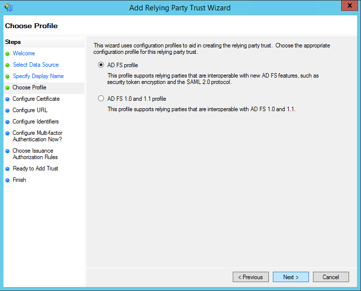 Add Relying Party Trust Choose Profile