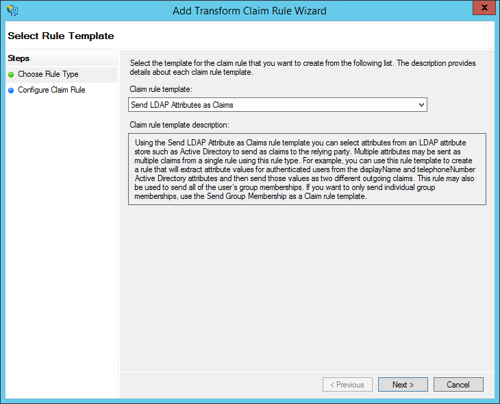Edit Claim Rules Add Rule Send LDAP Attributes As Claims