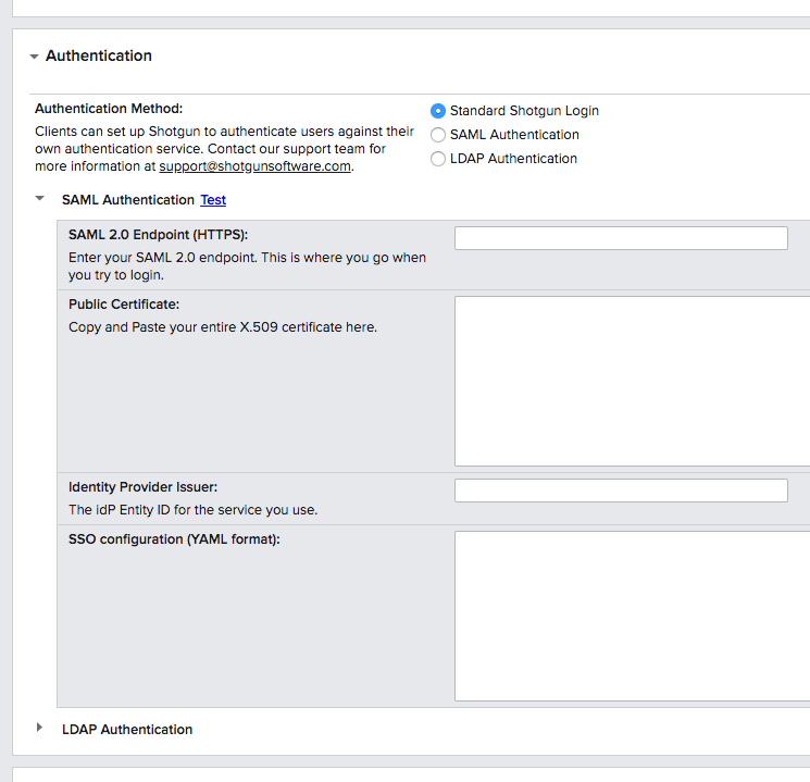 Flow Production Tracking Authentication Pane Settings