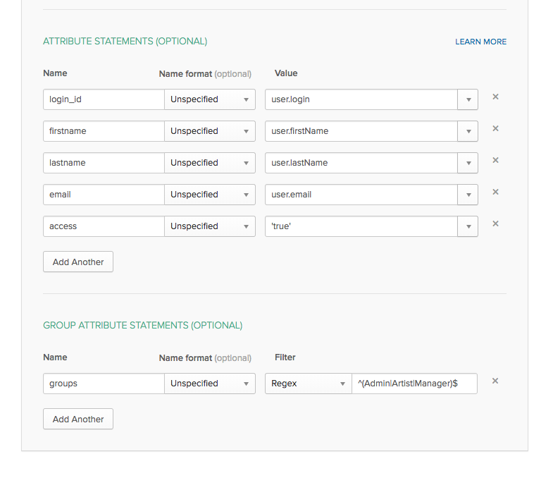 Create SAML Application Settings Claims