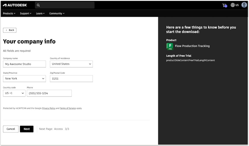 Trial Form Company Info