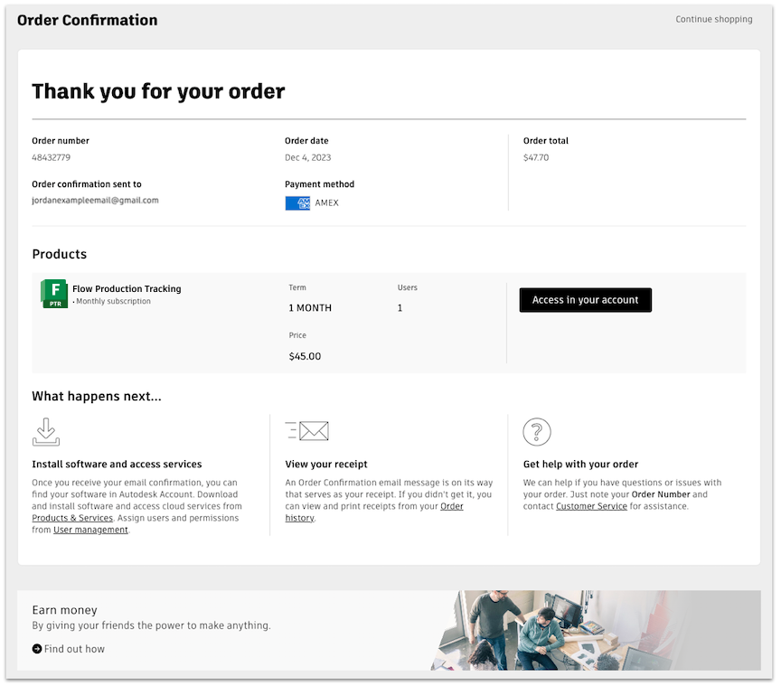 Order Confirmation in browser