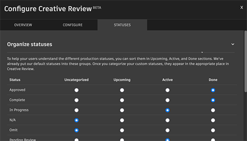 Creative Review statuses