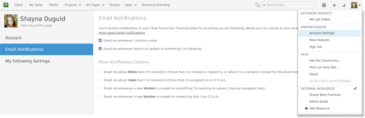 Email settings