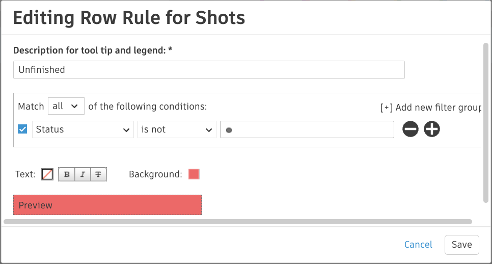 Shot report page formatting filter