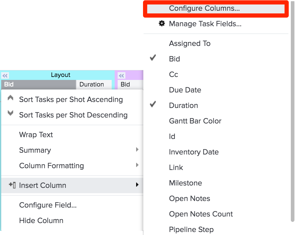 Configure columns