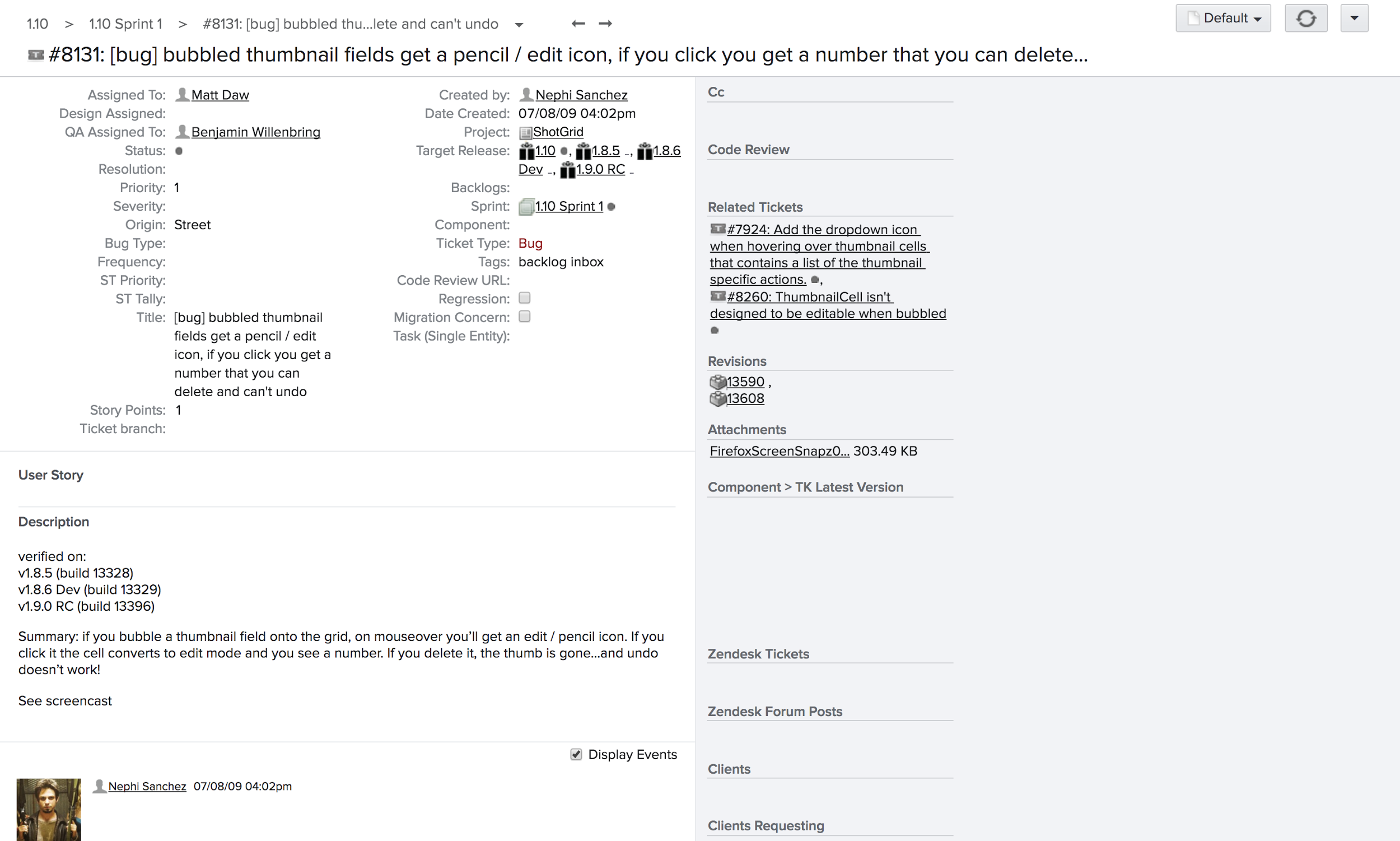 Ticket detail page