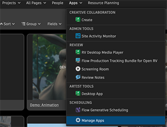 apps menu > manage apps