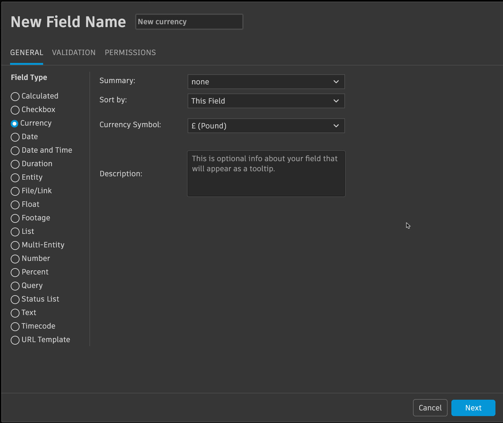 Currency field creation