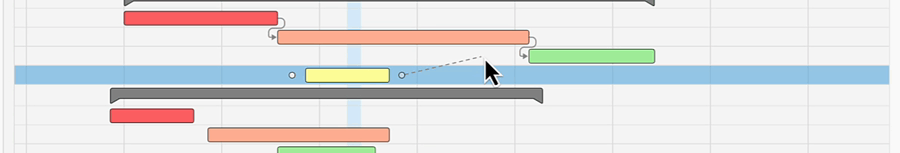 Dots at each end of a Task bar, with a dashed line following the pointer toward another Task