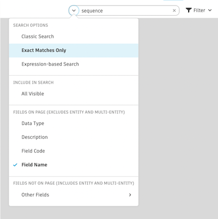 Search for the field you're looking for