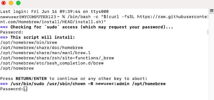When prompted, enter your password