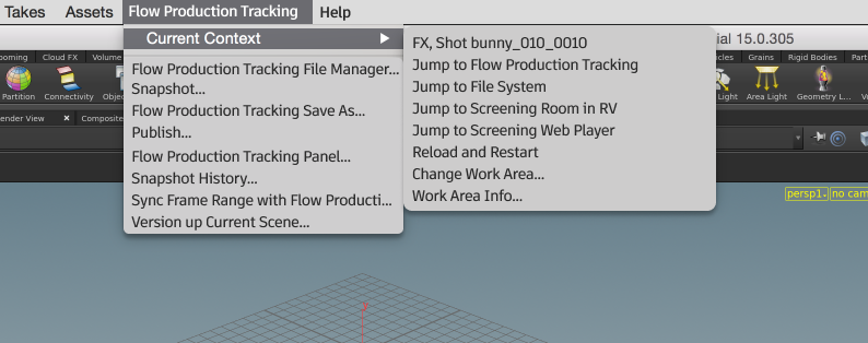 Flow Production Tracking menu