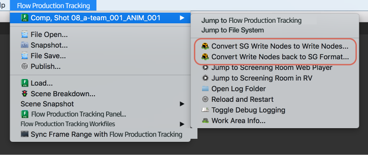 write node convert menu options