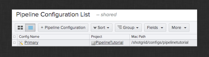 The Pipeline Configuration entity in Flow Production Tracking