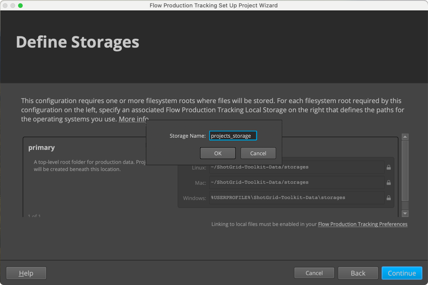 Name your new storage