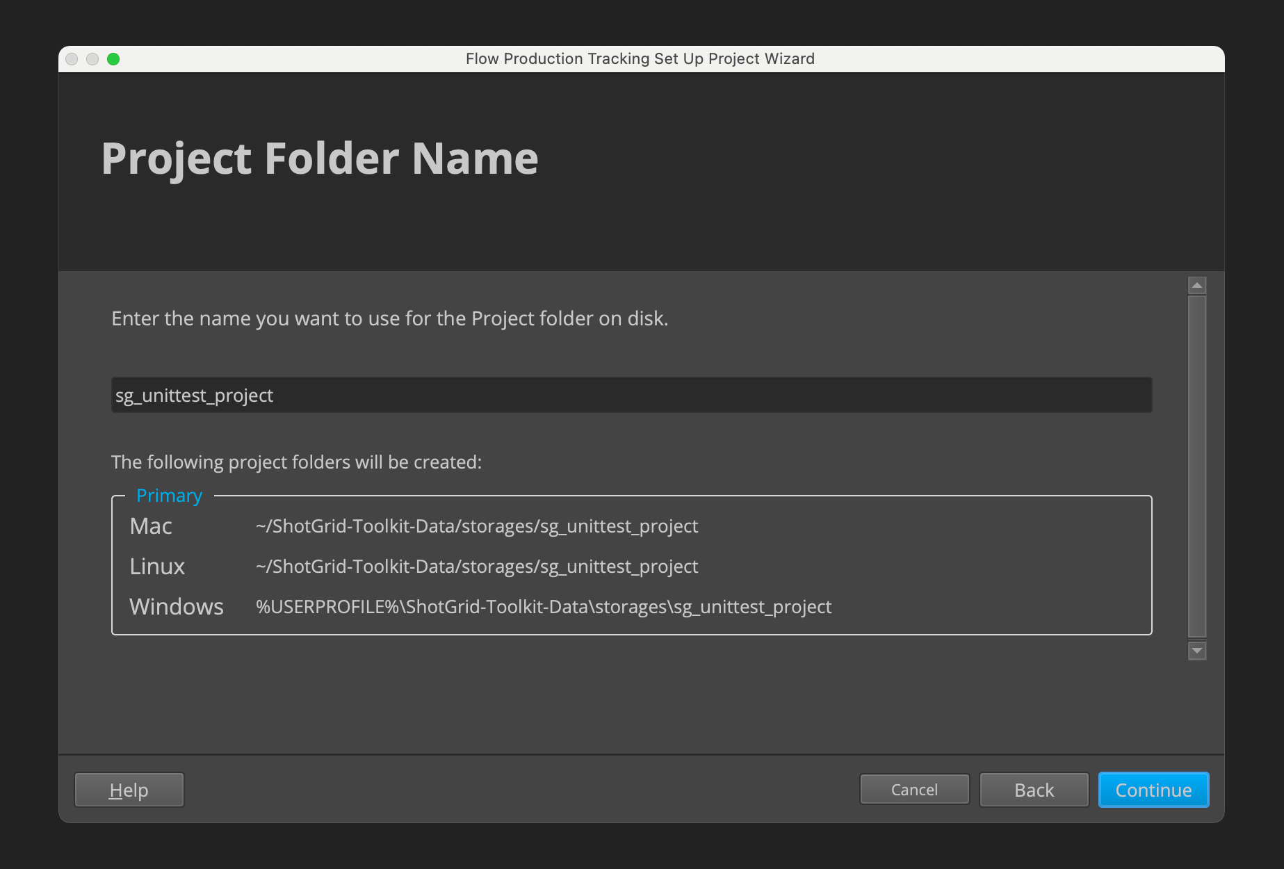 Enter the name of the folder where your project's files will live.