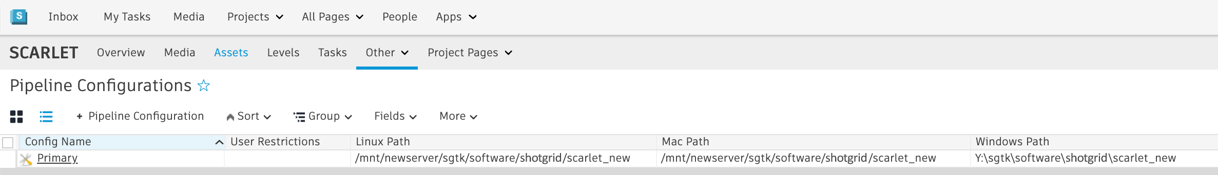 Pipeline Configuration locations in Flow Production Tracking.