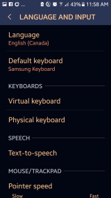 The Language settings on Android