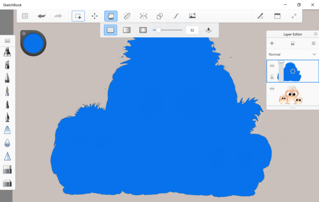Inverted area filled with paint in the Windows 10 version of Autodesk SketchBook