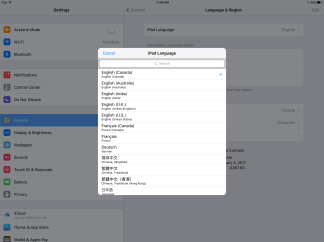 Language settings for selecting the language on iOS