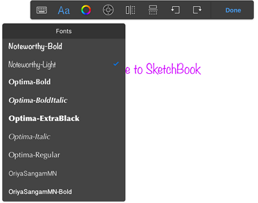 Selecting a font in SketchBook Pro Mobile