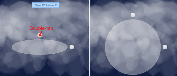 Double tap the ellipse to make a circle