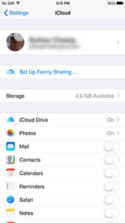 iOS Settings under iCloud