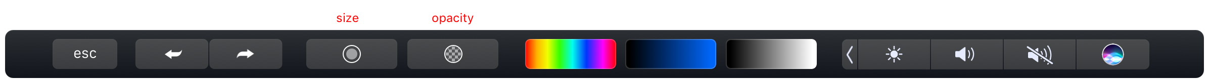 The Autodesk SketchBook Pro brush buttons in the Touch Bar