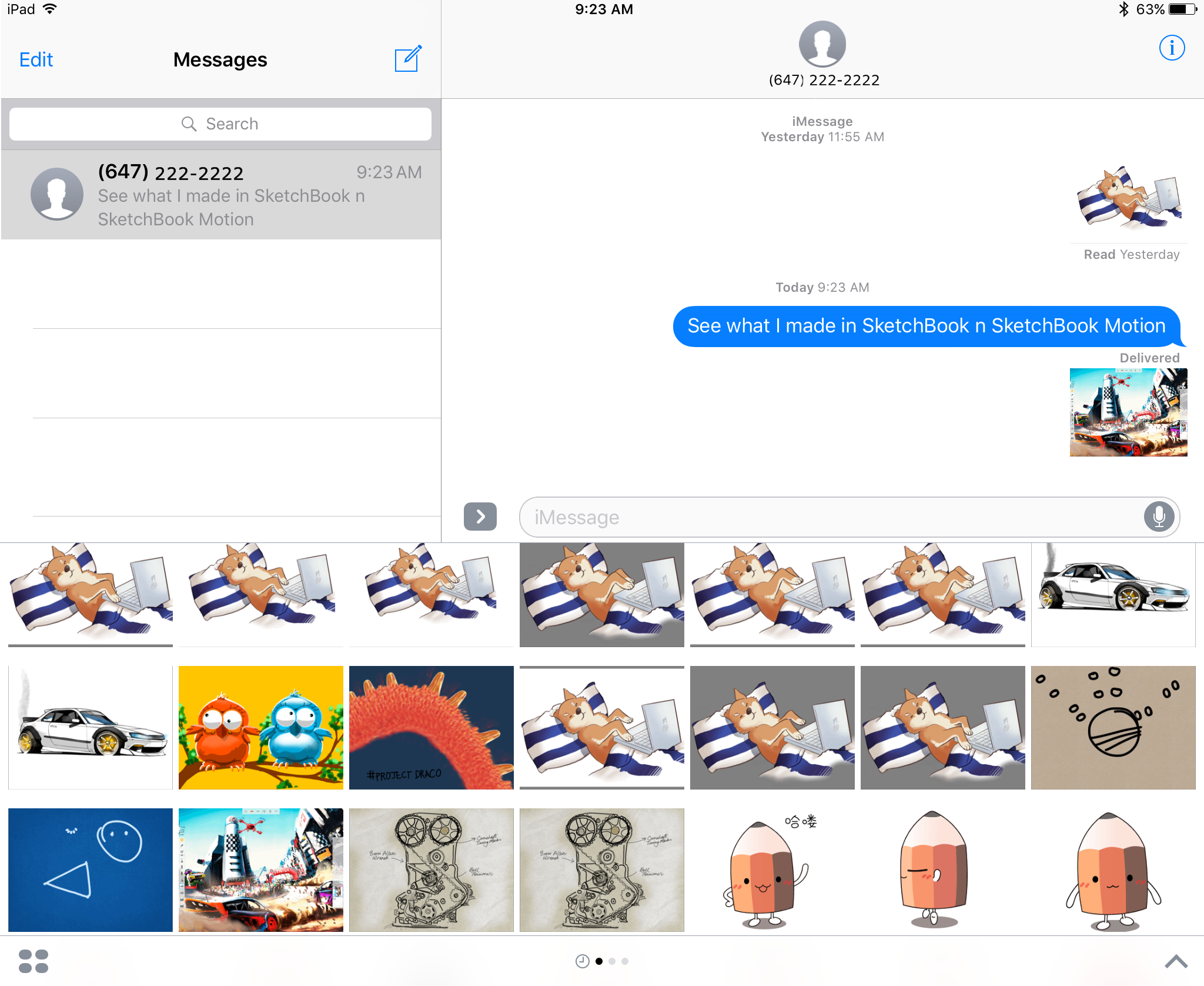 Adding a sticker from SketchBook Motion to an iMessage