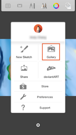 Tap Gallery icon in the mobile version of SketchBook