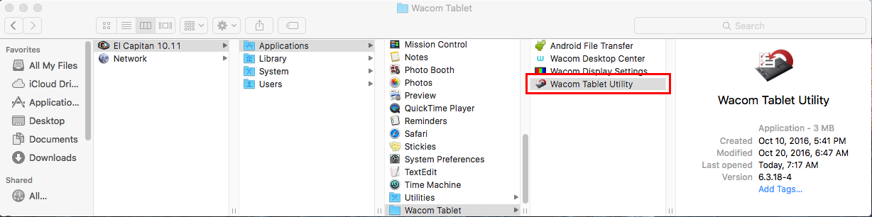 Double-click Wacom Tablet Utility.