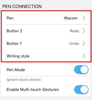 Wacom stylus settings in SketchBook Mobile