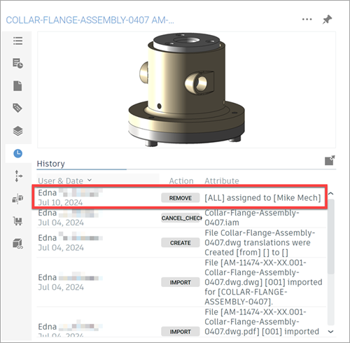 history in item's details pane