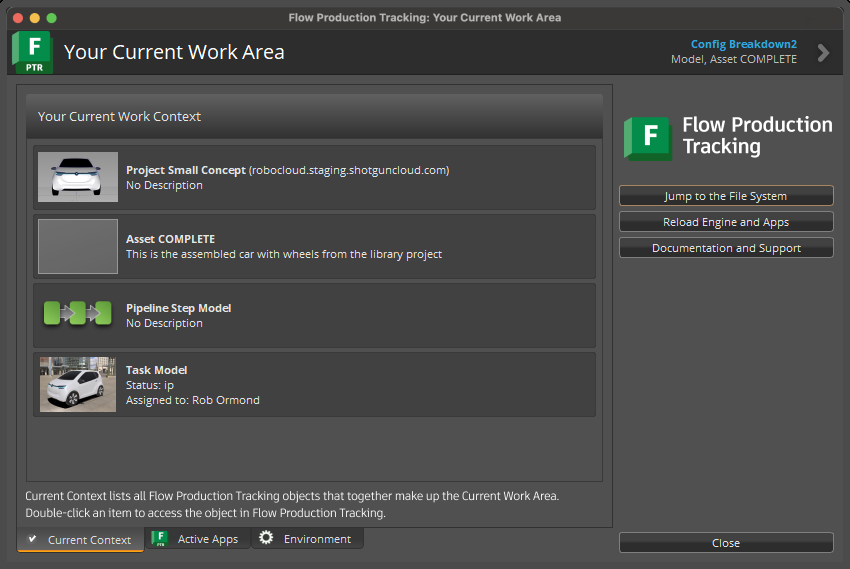 Your Current Wrok Area window