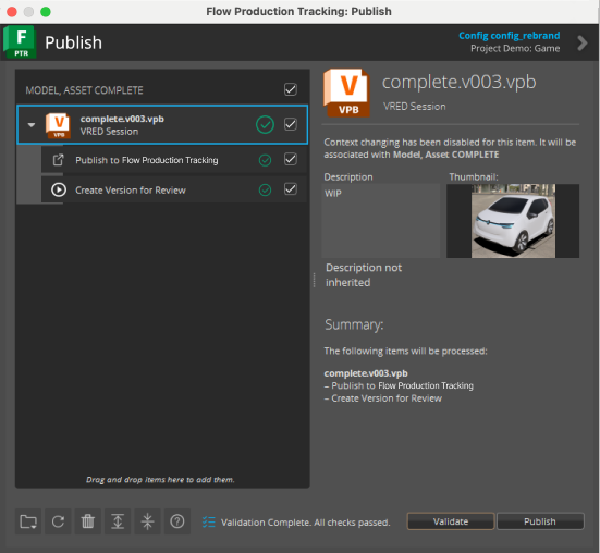 The Publish dialog