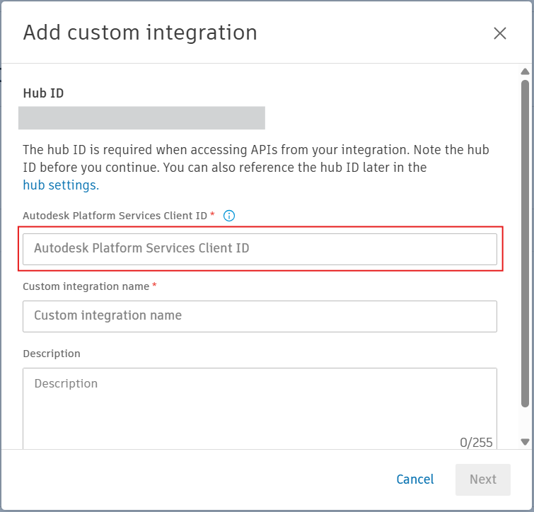 Paste Client ID in Forma custom integration