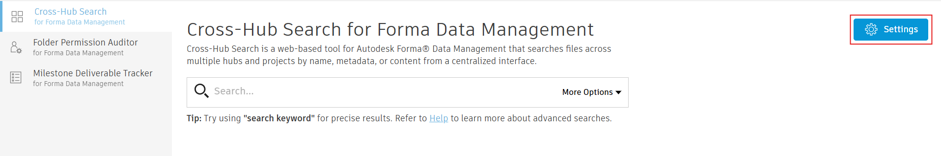 Web Based Tools Settings