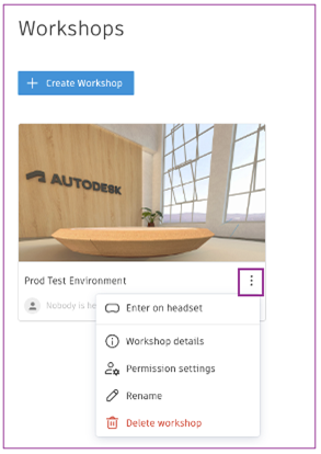 A screenshot showing the Workshop 3 dot menu