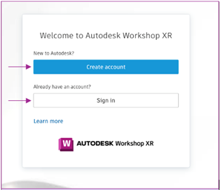 Sign In An image showing the Workshop XR Web sing in screen