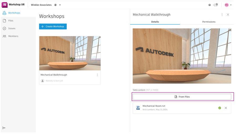 Screenshot of Workshop XR Web interface