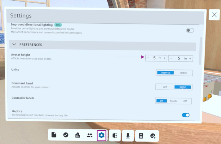 Avatar Height Settings A screenshot showing the Avatar height settings